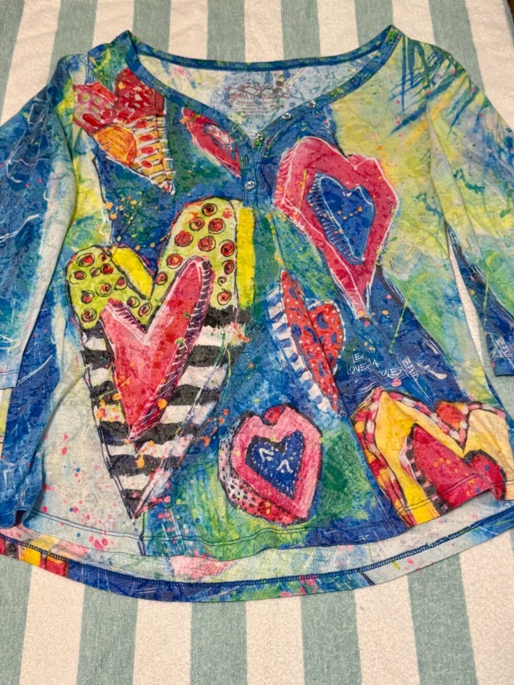 Leoma Lovegrave - 3/4 Sleeve Contemporary Heart Blouse - Size M